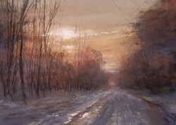 Pósa Ede - Téli erdő 34 x 48 cm pasztell, papír