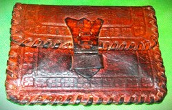 Antik bőrdíszműves lengyel oldalain fűzött magában mintás valódi bőr pénztárca 13x9cm képek szerint