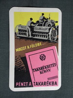 Kártyanaptár,OTP takarékpénztár,betétkönyv,grafikai,traktor,vetőgép,  1961   (9)