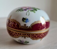 Virágos arany pikkelymintás antik herendi porcelán bonbonier