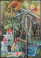 Róna Klára - Elhagyott játékok 70 x 50 cm olaj, farost