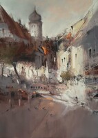 Pósa Ede - Házak 48 x 34 cm pasztell, papír