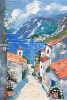Santorini partjai c. Kortárs olajfestmény