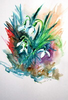 Spring and snowdrops - watercolor painting/Tavasz és hóvirágok -   akvarell festmény