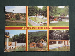 Képeslap,Magyarhertelend,mozaik,kemping,strand,büfé,üdülő,utca látkép,részlet, 1986-