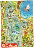 Képeslap: Térkép, Balaton. Keszthely.
