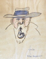 Feiks Jenő (1878 - 1939) KALAPOS BÁCSI PIPÁVAL 1936