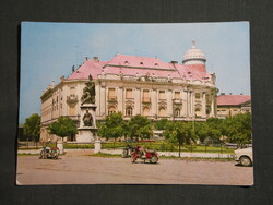 Képeslap,Makó,Lenin tér,park,emlékmű,motorkerékpár látkép,részlet, 1973-