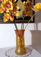 Collector's! Márton Horváth: Beautiful, large, blown, spun, iridescent, signed vase - flawless!