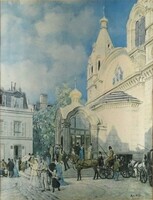1U907 Párizsi utcarészlet - Eglise Russe Paris - keretezett nyomat