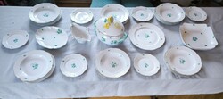 Gyönyörű Herendi porcelán 6 személyes  étkészlet zöld virágmintás