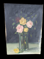 Antik Olajvàszon Festmény - Viràg csendélet - Rózsacsokor - Jelzett