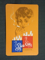 Kártyanaptár,Daru cigaretta,Dohányértékesítő vállalat,Budapest,grafikai,női modell, 1962   (9)