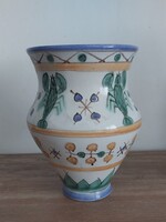 Gorka Géza habán stílusú  rákos váza, Iparművészeti Vállalatnál kézi festéssel készült 16 cm magas