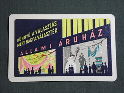 Kártyanaptár,Állami Áruház,grafikai,ÁFOR pecsétes, 1962   (9)