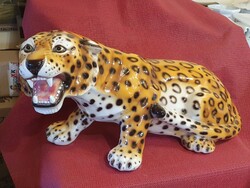 Capodimonte Nagyméretű Porcelánfajansz Leopárd Szobor