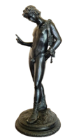 "Nárcisz" - 19.sz.-i antik, patináns bronz mitológiai szobor
