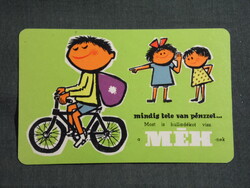 Kártyanaptár,MÉH hulladékhasznosító vállalat,grafikai rajzos,gyerekek,kerékpár,reklám, 1963   (9)