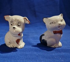 Kutyus ,kutya  és cica, macska porcelán figura  páros
