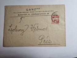 1908-as 10 Fillér bélyeg fejléces levélen Győr-Pécs