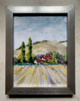 Késő őszi Provence - akvarell - 20 x 15 cm + a keret