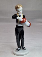 Hollóházi kézzel festett zenész fiú porcelán figura hibátlan állapotban 14 cm. magas