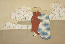 87*65 cm, Szépséges ázsiai, japán festmény reprodukciója, plakát, poszter