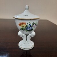 Ritka Herendi virágmintás porcelán fedeles kehely