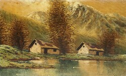 Szepesi Kuszka Jenő: Tátrai táj kunyhókkal (Szlovákia, Eugen Szepesi-Kuszka) Mednyánszky-tanítvány!