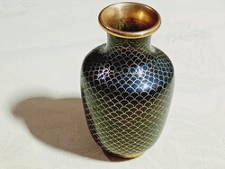 Váza rekeszzománc halpikkely cloisonné cloisonne cloisone 8cm fekete egyszinű mintamentes