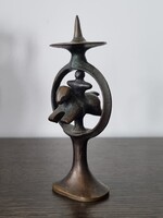 Brutalista bronz iparművészeti gyertyatartó, kézműves ötvösmunka- Péter Vladimir