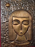 Art-deco női fej fali bronzírozott dombormű