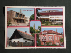 Képeslap,Mezőkövesd,mozaik,Matyó múzeum,Matyótáj áruház,iskola,templom látkép,részlet 1989-