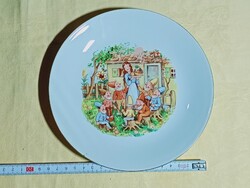 Porcelán gyermek tányér mesefigurás - Hófehérke és a hét törpe - lapos 18,5x2cm KAHLA GDR