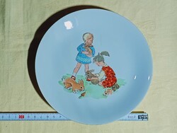 Porcelán gyermek tányér kislányok és nyuszik lapos 18,5x2cm KAHLA GDR