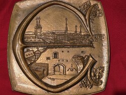 Eger bronz nagy jelzett képcsarnokos fali dombormű