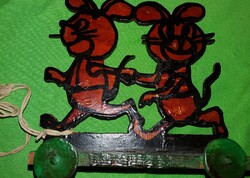 RÉGI KÉZZEL KÉSZÜLT fa INCI ÉS FINCI kézi HÚZÓS GURULÓ fajáték figurapár 17 x 19 cm a képek szerint