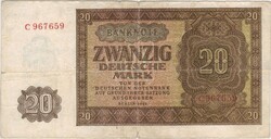 20 márka 1948 Németország 6 betűs sorozatszám előtte 1 betű