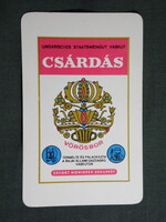 Kártyanaptár,Csárdás vörösbor,Bajai pincegazdaság,Vaskút , 1970   (9)