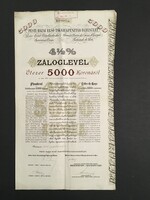 Pesti Hazai Első Takarékpénztár Egyesület Záloglevél 5000 Korona 1916.