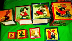 Antik 1950. papír Torony Kocka játék Matrjoska jellegű építő EXTRÉM RITKA 12 x 12 cm a képek szerint