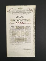 Pesti Hazai Első Takarékpénztár Egyesület Záloglevél 5000 Korona 1916.