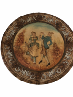 Hatalmas domború  Rokokó stílusú, kézzel festett fali dísztál 45cm szignózott