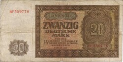 20 márka 1948 Németország 6 betűs sorozatszám előtte 2 betű