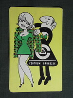 Kártyanaptár, Centrum Áruház, grafikai rajzos,humoros,női modell, 1970   (9)