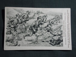 Képeslap,Osztrák Magyar hadsereg,Csataképes kártya,38.sz,honvédek rohama Orosz lövészárok ellen,1916