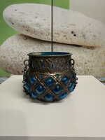 Régi Áttört Fém Függő Kaspó Üvegbetéttel A139