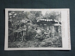 Képeslap,Osztrák Magyar hadsereg,Csataképes kártya 30.sz, Honvédek jön az ellenséges repülőgép ,1916
