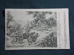 Képeslap,Osztrák Magyar hadsereg,Csataképes kártya 14.sz,Hat ágyú zsákmányolása Crni Vrh hegyen,1916