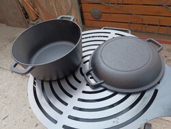 Minőségi Termék Két funkciós 2az1 ben Douch Oven Kemence Kamadó smoker Grill fazék öntöttvas edény